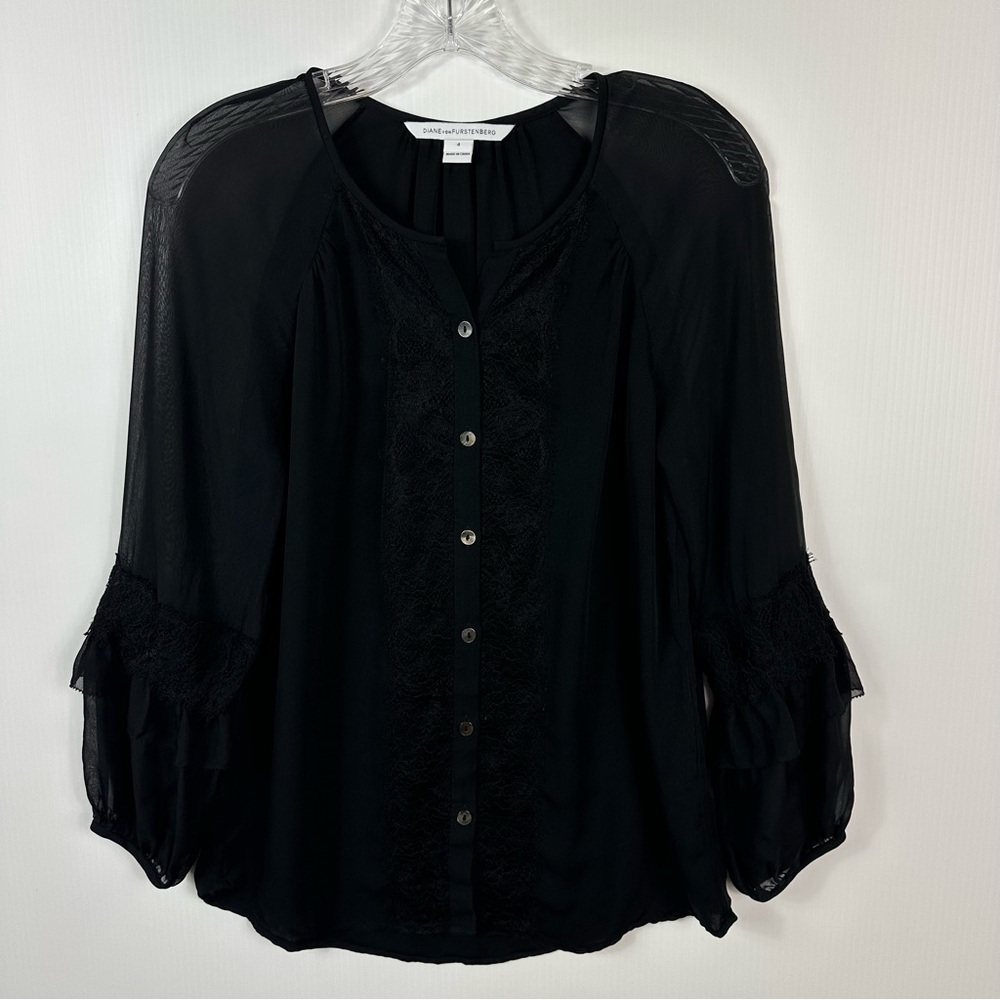 Diane von Furstenberg Blouse 4 Billow”Lace-Inset Silk